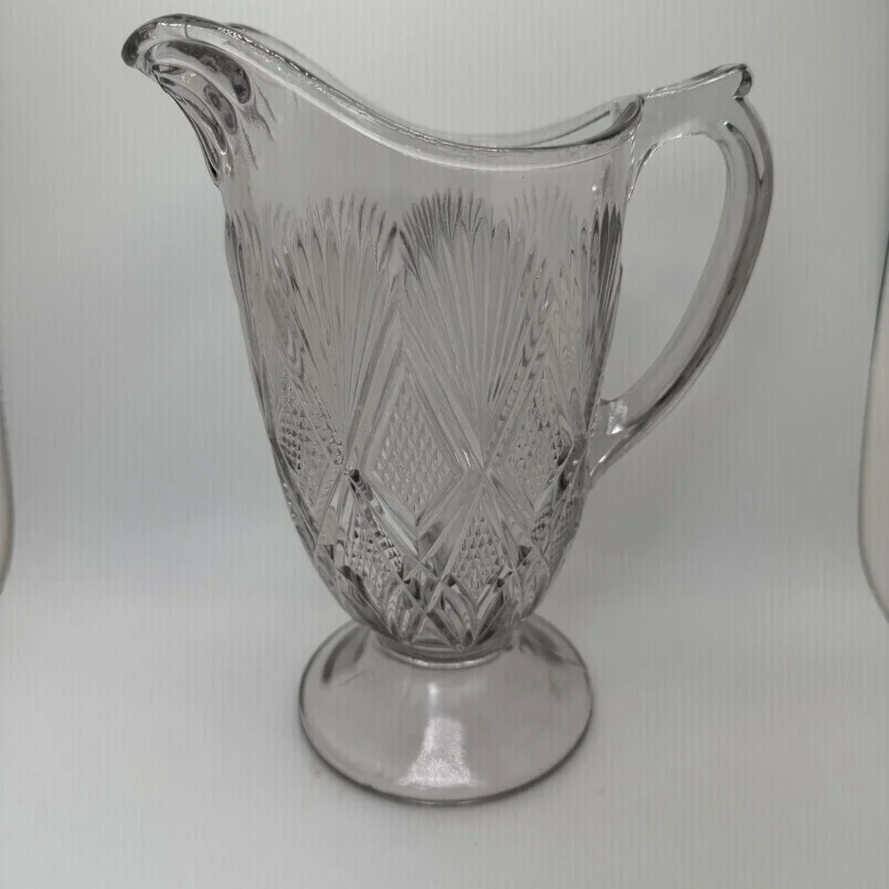 Vintage EAPG Manganese Glass‎ Pitcher Diamond Fan Pattern UV Glow 365nm 8.5in